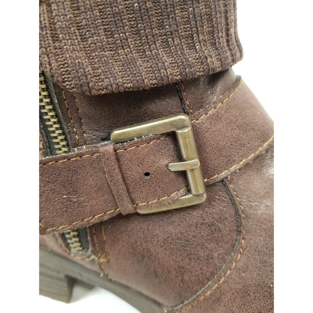 Born b.o.c. Nisida Brown Knit Ankle Cuff  Zipper Block Heel Boots Size 9.5 - Picture 6 of 12